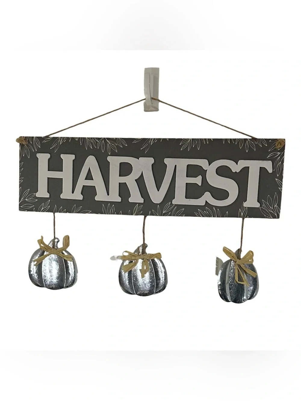 Harvest Hanging Wall Sign with Silver Metal Pumpkin Accents